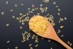 alphabet pasta with a spoon