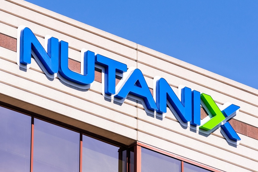 Nutanix logo on building at company headquarters